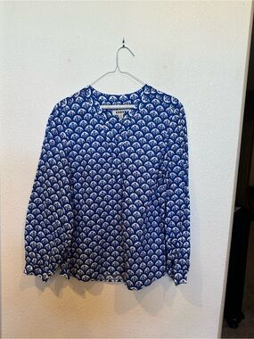 Boden Blue and White Printed Long-Sleeve Blouse